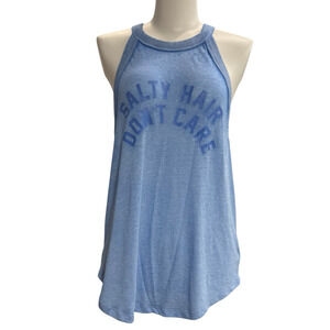 Pink Victoria Secret Tank Top Wo’s Size Large Blue " Salty Hair Don't Care"